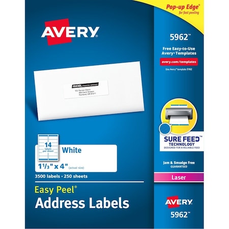 Avery Label, Ezpeel, Lsr, 1.3X4, We AVE5962
